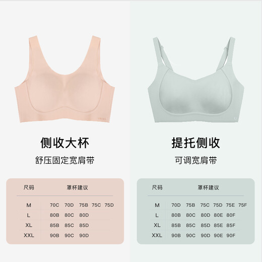 ubras母亲节礼物侧收大杯文胸收副乳内衣女大胸显小防下垂胸罩粉底液 【热卖】可调肩带-裸感肤 XL (85B/85C/85D)