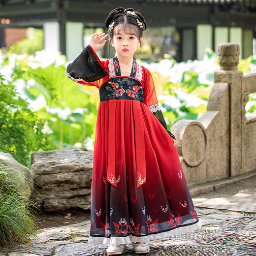 微爱的小松鼠汉服男童 2025新款儿童古风唐装男孩国学演出服夏季6198 知遇-红色 110 cm