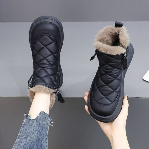 Belle warm snow boots for women 2025 new winter plus velvet thickened non-slip waterproof snow cotton women winter cotton shoes short boots khaki 35