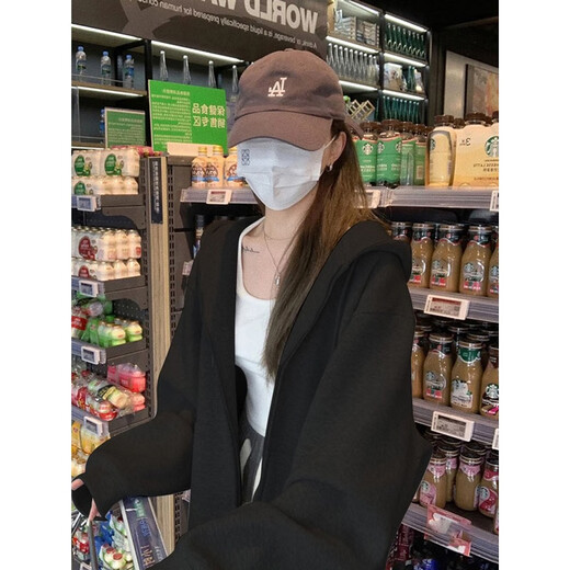 QGF cardigan sweatshirt women's spring and autumn new Korean style lazy style long-sleeved hooded jacket loose casual versatile top clothes light gray L