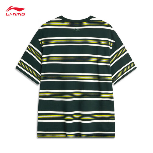 Li ning (li-nun) T-Shirt Paar Sommer Baumwolle Einfacher gestreifter runder Nacken kurzärmeliges Sport Top AHSU655 Retro Green-3 XL