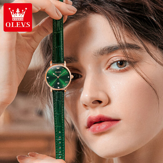 Olius Swiss certified watch women's fashion watch waterproof belt women's watch retro small green watch female student watch 5505-green leather rose green watch women's watch