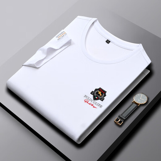 Soodu Shark short-sleeved T-shirt men, summer round neck solid color mercerated cotton Paulo Ma picture, big red [pa6176#] M [100--125Jin [Jin equals 0.5 kg]]