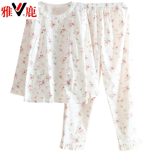 
Yalu cotton twill pajamas for women in spring and summer thin long sleeves fresh floral woven pure cotton pajamas home clothing set Yellow 6636 Lemon XL (170)