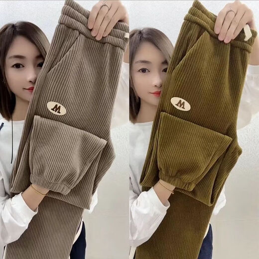 
Han Qiumeng plus velvet without velvet Chenille pants for women in autumn and winter harem pants loose and slim Martin pants high waist strip fleece trousers 9922# Yao Black [added velvet] Thickened S Recommended 90Jin [Jin equals 0.5 kg]