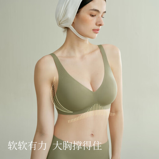 Suji Liangpin Gravity Jelly Strips Soft Support Seamless Wireless Gathering and Slimming Bra for Large Breasts and Underwear for Women Cardamom Pink L (80B, 80C, 80D)