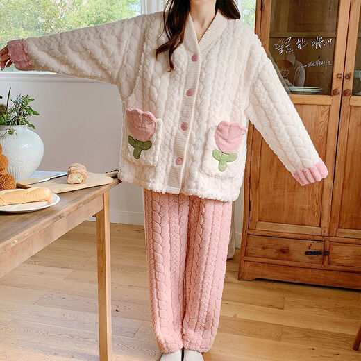 Simple direction pregnant women's warm clothes thickened and plus velvet 200 Jin [Jin equals 0.5 kg] can be worn in autumn and winter fat mm large size pregnant women's pajamas for women in winter plus plus velvet -my 9913 (Yugui Rabbit) L (100-120.6