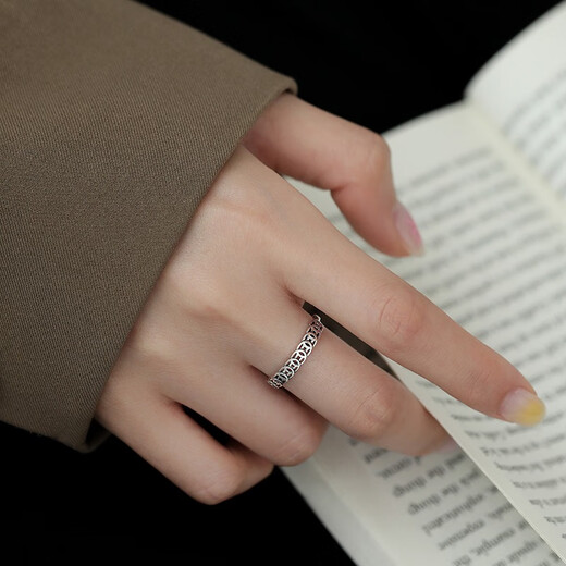 Su Shiliu 925 silver retro copper coin ring female niche index finger ring transfer fortune ring birthday gift for girlfriend and best friend copper coin ring live mouth adjustable