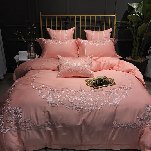 Mercury series light luxury 2025 new cotton pink four-piece set 100 pure cotton bed sheets and quilt covers European wedding bedding 4 Grace-Inulin 1.8m bed sheet style four-piece set-quilt cover 200*230