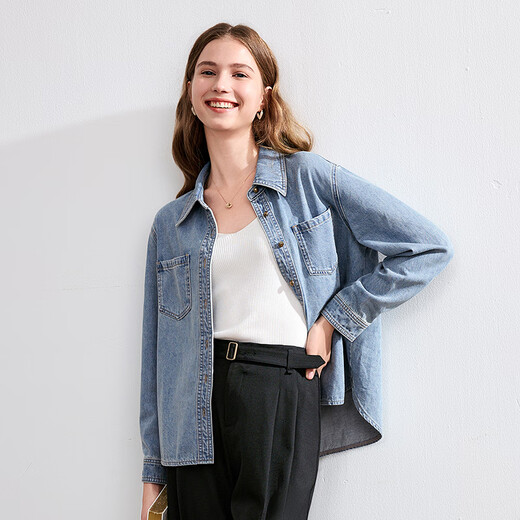 Betu women's autumn new shirt Hong Kong style washed versatile denim shirt jacket women 2408T43 denim color M