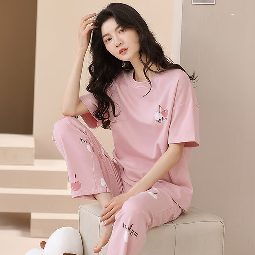 Hongdou 2024 new pajamas for women, summer pure cotton short-sleeved trousers, spring, autumn, summer, summer thin home clothing set YS-677 M