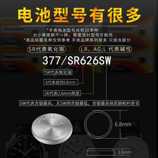 
Panasonic is suitable for Longines Jialan original watch battery for men and women quartz watch replacement 1.55V round button electronic belt tool style ultra-thin small particles original round movement 2 pills L4.761