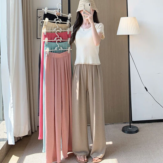 VEOX裤子夏季女杏色冰丝阔腿裤女2025新款薄款高腰垂感休闲裤女 气质黑【款15916cm】 常规 L 【101115斤】