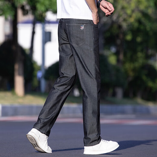
JEEP SPIRIT Thin Jeans Men's Loose Straight Ice Silk Business Pants Spring and Summer Father's Day Gift Casual Trousers 9763 Blue 31 [Wait circumference 2 feet 4]