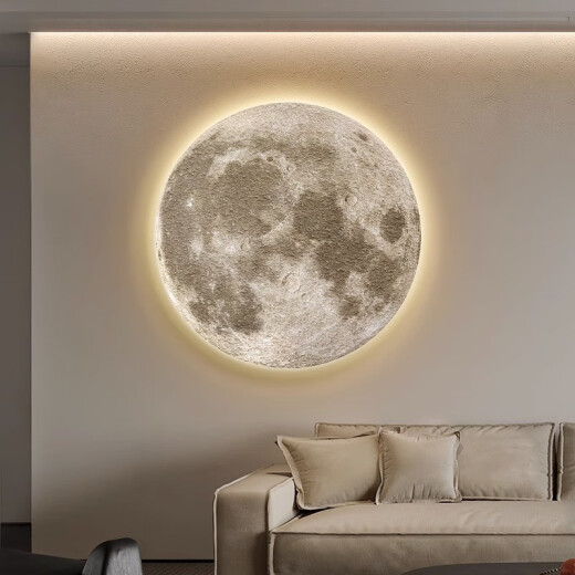 Ink style lunar living room background wall decoration painting bedroom mural round LED light painting texture painting entrance hanging painting under the moon and in front of the stars E type 50cm diameter LED light painting / remote control plug-in type