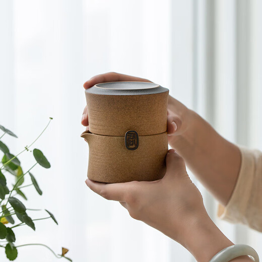 Wanqiantang travel tea set, ceramic Kung Fu tea set, portable outdoor tea set for boyfriend, friendship between gentlemen, yellow sand glaze