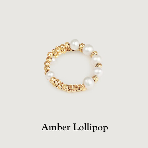 Amber Lollipop Wang Yuwen's same style pearl ring women's index finger ring tail ring anniversary birthday gift for girlfriend and wife gold (freshwater pearl + 14k gold plated)