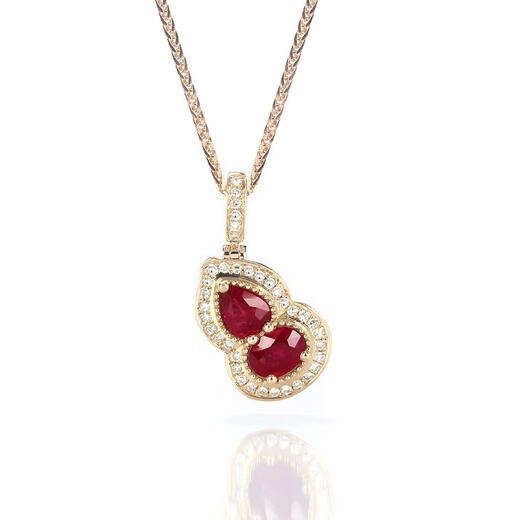 COASZE rose gold pigeon blood ruby with stone inlaid diamond small gourd necklace for women Fulu ruby necklace pendant + K gold 18-inch adjustable Chopin chain