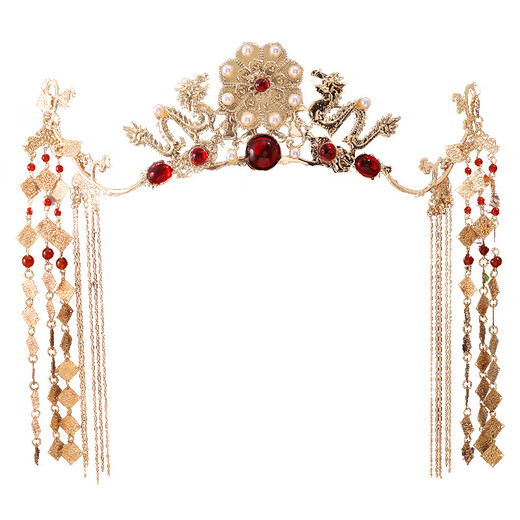 Meng Junchen children's Hanfu hair crown and headdress, ancient Tang style and Ming Dynasty tassels, ancient style fairy hair accessories, girls' performance costume accessories X-T26 red phoenix crown