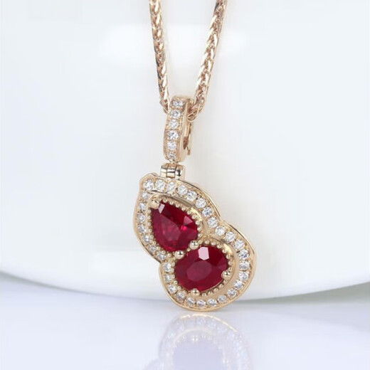 COASZE rose gold pigeon blood ruby with stone inlaid diamond small gourd necklace for women Fulu ruby necklace pendant + K gold 18-inch adjustable Chopin chain