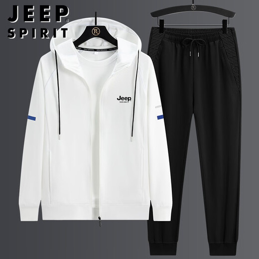 
JEEP SPIRIT Jeep Sweater Men's Set Long Sleeve Men's Spring and Autumn Casual Versatile Fashion Printing Fashion Brand Large Size Loose H673 Blue (Three-piece Set) 5XL