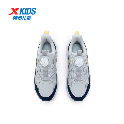 特步（XTEP）儿童童鞋男女童中大童革面耐磨旋钮扣跑鞋 月光灰/深邃蓝 37码