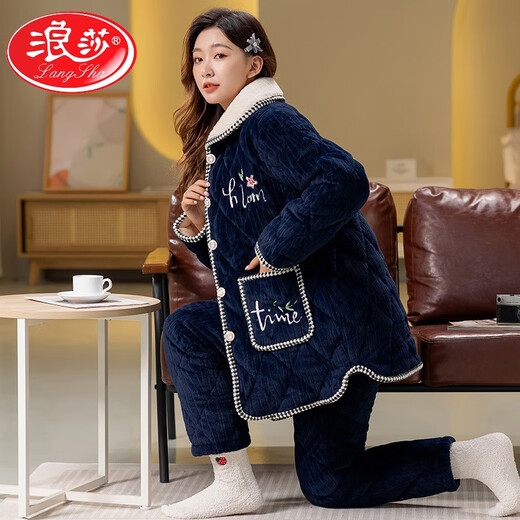 Langsha Pyjamas für Frauen im Winter verdickte Korallenmerze dreischichtige Baumwolle warme Frühlings- und Herbst-Flanell-Frauen-Kleidungsstückset H5 L6621 Red Super Dick Style 2xL 130-150jin [Jin gleich 0,5 kg]