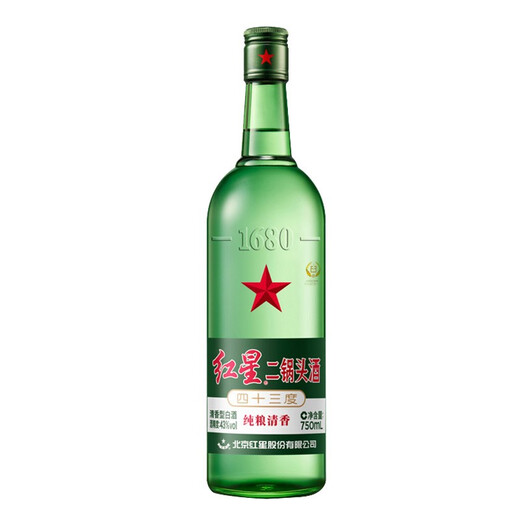 
Red Star Erguotou Sophomore Fragrant Liquor 43 degrees 750ml*6 bottles Whole box Pure grain ration wine