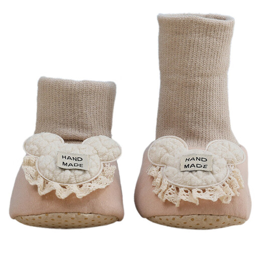 Chuangjingyi elige zapatos y calcetines para bebés para bebés, suelas suaves, zapatos delanteros, zapatos y calcetines de bebé de 0-1 años, sin zapatos para caer en primavera y otoño 6 oso de encaje blanco, longitud interna de 12 cm, talla 13 recomendado para bebés 8-13 meses