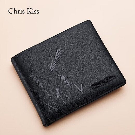 CHRIS KISS男士钱包男短款真皮多卡位头层牛皮钱夹送男友老公生日礼物礼盒装 专柜礼盒 免费打印一张照片哟
