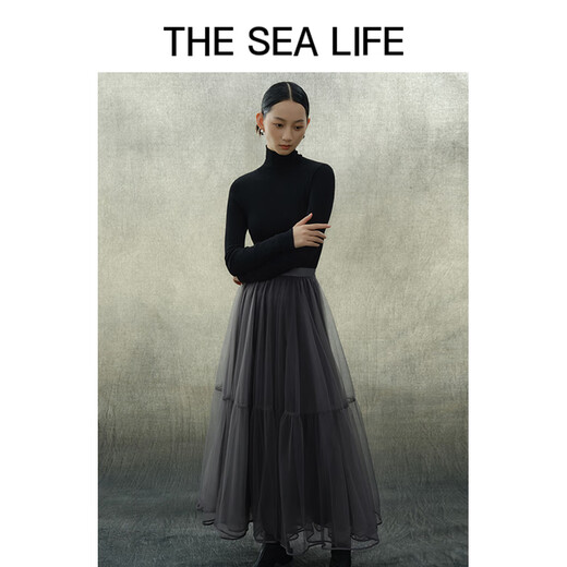 
THE SEA LIFE skirt for winter new fashionable slightly elastic waist mid-length puff mesh skirt 13117 Cloisonné Gray L