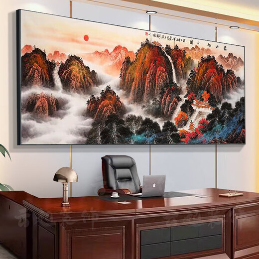 Sonnenaufgang orientalisch hängende Gemälde 2024 Mount Tai Sunrise Feng Shui mit Bergen, aber kein Wasser Rücken Mount