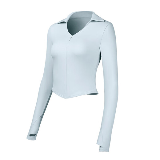 SPLAN wake-up plan new tight-fitting yoga clothes for women thin velvet long-sleeved polo front zipper fitness clothes Pilates moisture-absorbent ether blue slightly warm suitable for 10-15 M