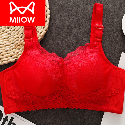 Cat Man (MiiOW) zodiac year bra without steel ring underwear for women with small breasts, thickened style, thin style, adjustable style, side breast lace, sexy big red suit, large style 75A 34B universal cup