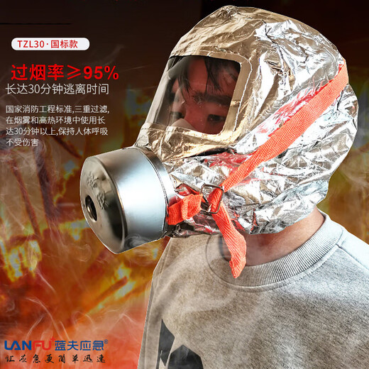 Lanfu fire escape mask national silicone standard 3C certified filter fire self-rescue respirator smoke-proof rubber mask three-person escape combination