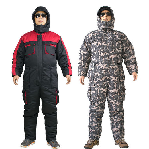 One-piece fishing suit winter thickened cold-proof and warm ice fishing suit cotton winter fishing suit sea fishing and rock fishing cold storage work clothes for men Waterproof camouflage one-piece cotton suit comes with 3 pairs of thick socks 4XL