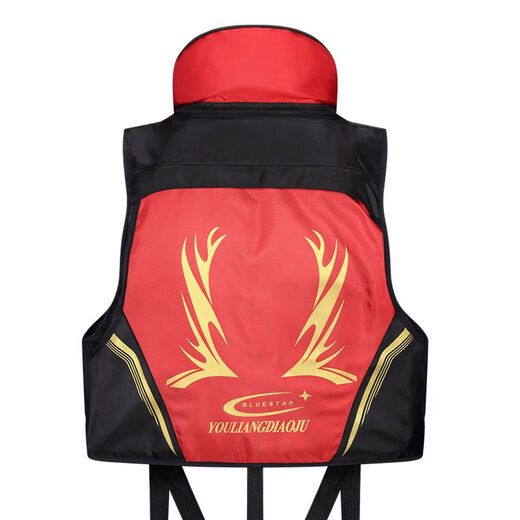 Life jacket fishing large buoyancy lure professional fishing vest adult boat multi-functional rock fishing life jacket sea fishing life jacket blue star black one size adjustable size