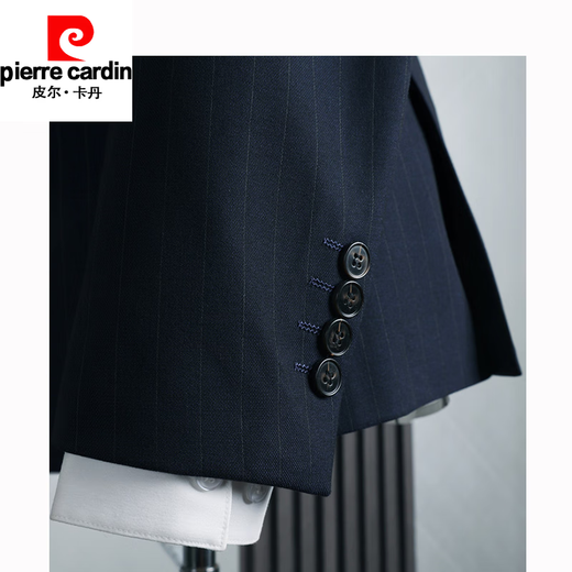 Pierre Cardin light luxury high-end brand men's clothing groom's suit striped double-breasted suit men's British retro business casual formal wedding dress suit versatile new knitted black single top 48/M