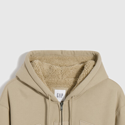 Gap men's and women's autumn LOGO imitation lamb velvet loose silhouette sports sweatshirt 762531 hoodie khaki 402176185/104A(L)