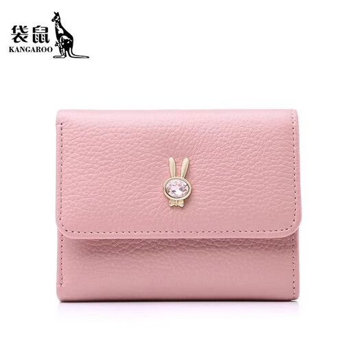 Kangaroo Wallet Jurer en cuir court 2025 Nouveau top cow hide Lady Holding Fashion 3 Fold Hand Grab Coupon Coupon Carte de cartes Pink Rabbit