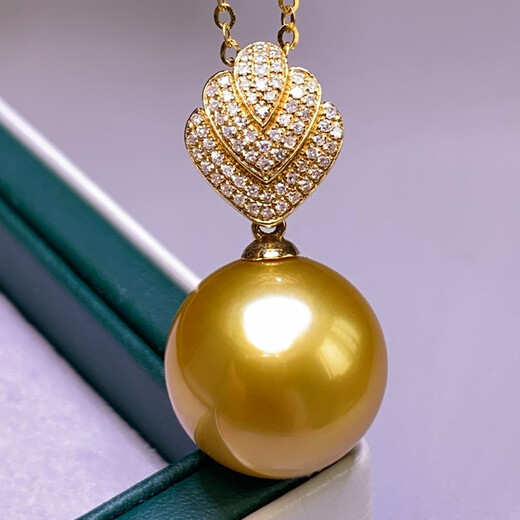 Mohs South Sea Gold Bead Pendant Seawater Pearl Necklace Full Round 18K Gold Diamond Shell Style Gold Beads Rich Gold Pendant 11-12mm