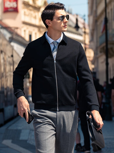 Mr. Stoff Revers Strickwolljacke Herrenfeder und Herbst Doppelseitiger Taschen-Strickjacken-Pullover BT12131 Dunkelgrau Blau S (165) Eins Größe