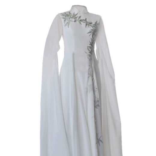 Li Baixin white chorus clothing Chinese guzheng performance clothing stage performance catwalk art test host student evening dress cheongsam white M recommended 90-100Jin Jin equals 0.5 kg