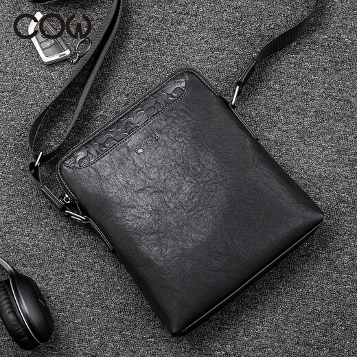Französische Kuhwuchterbeutel Herren-Crossbody-Tasche Herrenbag Business Casual Bag Handtasche Geschäfts Reisebag C-9898 Single Schulter schwarz