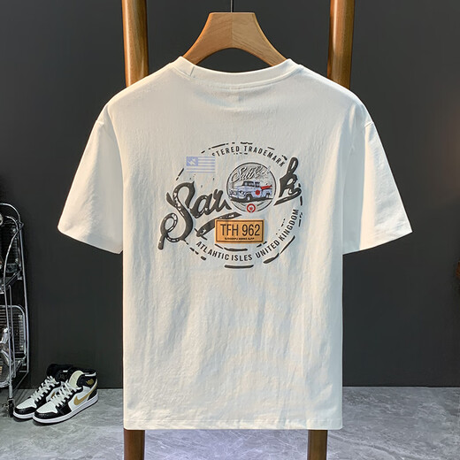 Qianji (Qianji) 2024 Été Nouveau t-shirt à manches courtes pour hommes T-shirt en vrac à imprimé slim et polyvalent pour hommes T-shirt noir JSW-9906 Numéro L Convient pour le poids 109-124Jin [Jin est égal à 0,5 kg]