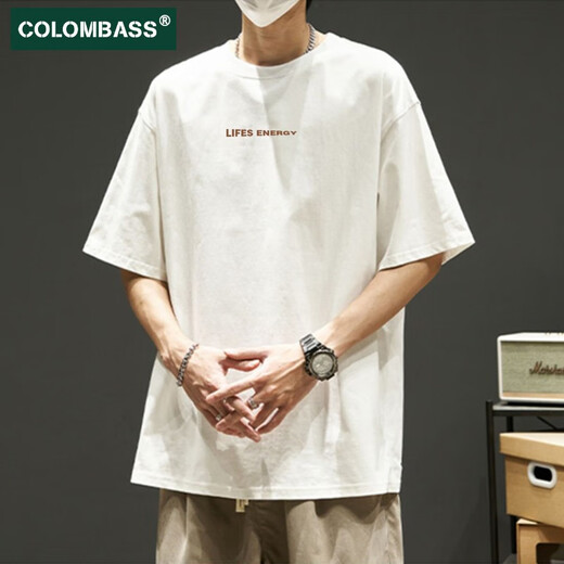 Colombass Pure Cotton Kurzärärt-T-Shirt für Männer im Sommer Japaner loser INS Trendy Brandbrief drucken Männer lässig schwere, halbärmelige T-Shirt Green (Combed Cotton Upgrade-Version) L/175 (Empfohlen 125-145jin [Jin gleich 0,5 kg]))