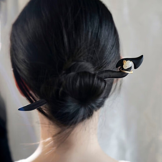 AIF Black Sandalwood Hetian Jade Rabbit Hairpin Women's Ancient Style Hairpin Hair Accessory Valentine's Day Birthday Gift for Girlfriend and Wife Black Sandalwood Jade Rabbit Hairpin