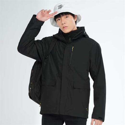 BRELRMON韩版冲锋衣女男防风户外防寒三合一保暖可拆卸滑雪登山服夹克外套 HS12805曜石黑-男 L