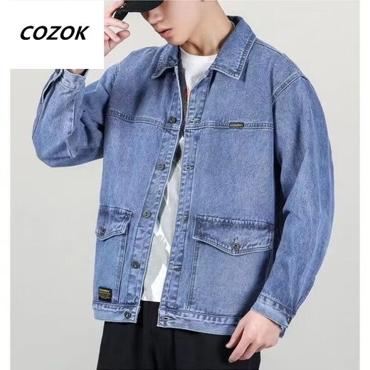 CINESSD clearance and pick-up of the store and wear-resistant casual work jacket top for men autumn and winter Japanese retro denim jacket men large size Y848 black denim jacket L [110-130Jin [Jin equals 0.5 kg]]