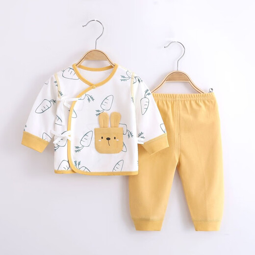 小羊嘟嘟新生婴儿分体套装纯棉宝宝秋衣秋裤初生儿和尚满月服四季婴儿睡衣 11167黄色 59 （建议2-3月10-12斤）